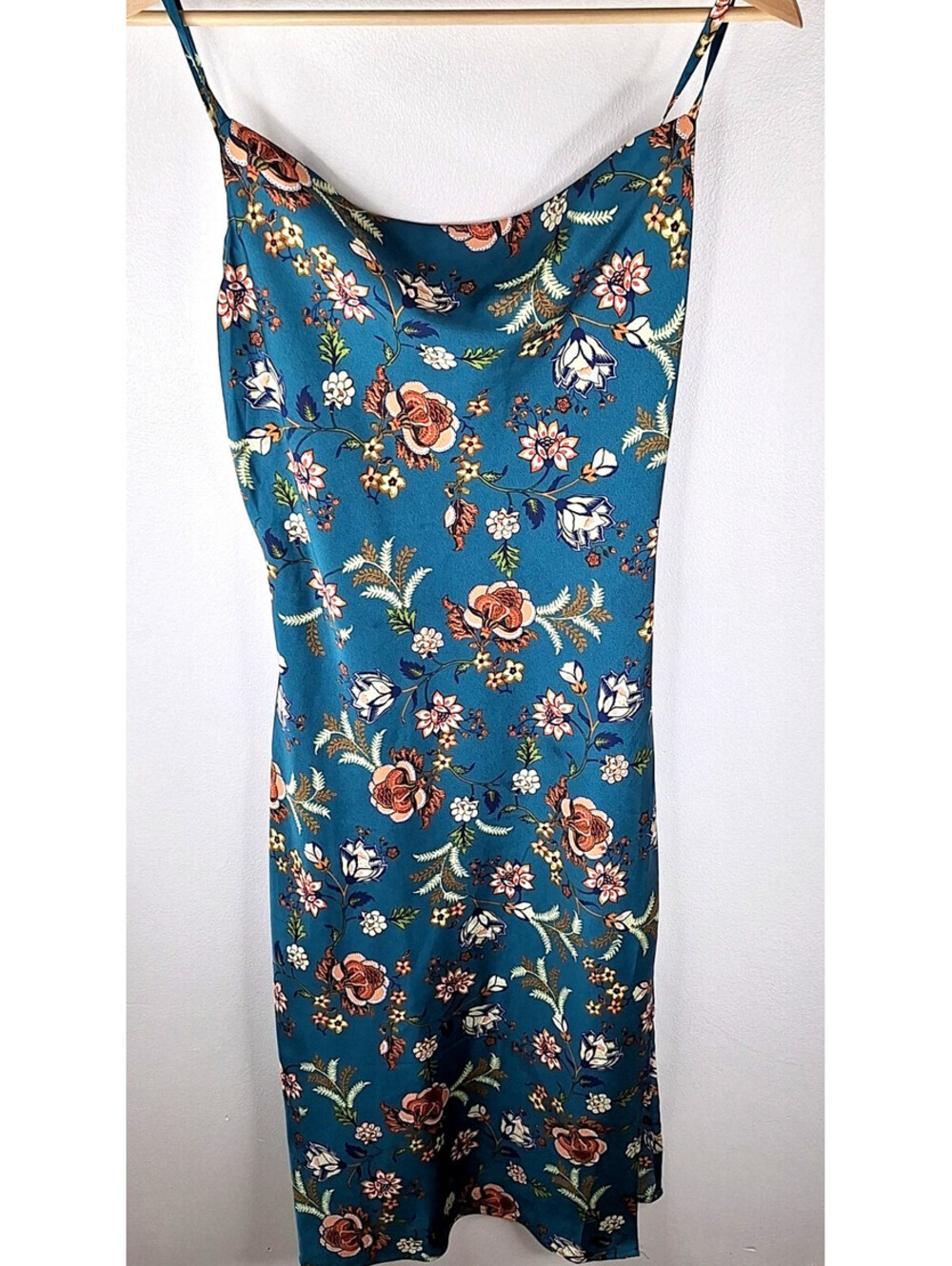 Dark Fairycore Satin Teal Floral Midi Slip Dress Y2K 90s Whimsigoth Indie Boho